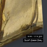 Tall Sailing Ship in Warm Light canvas texture and wrapped edge closeup