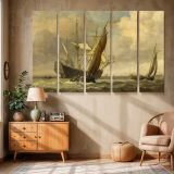 Tall Sailing Ship in Warm Light canvas wall art in room setting 6
