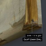 Harbour Boats with Brown Sails canvas texture and wrapped edge closeup