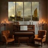 Harbour Boats with Brown Sails canvas wall art in room setting 5