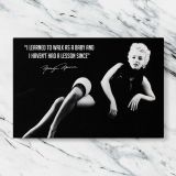 Marilyn Monroe Black and White Quote Portrait canvas artwork displayed on a marble background
