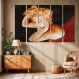 Marilyn Monroe Smiling with Red Lips canvas wall art in room setting 6
