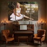 Marilyn Monroe in a Pink Dress with Quote canvas wall art in room setting 5