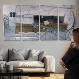 Clarinet and Violin by Pablo Picasso — three-panel canvas above a sofa