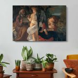 Classical Figures and Musicians by Caravaggio - single-panel canvas displayed above a console table