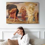 Classical Figures Bathing by the Sea by Frederic Leighton - single-panel canvas displayed above a sofa