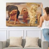 Classical Figures Bathing by the Sea by Frederic Leighton - single-panel canvas shown with a person for scale