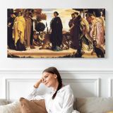 Classical Figures in a Procession by Frederic Leighton — single-panel canvas shown above a seated person