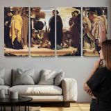 Classical Figures in a Procession by Frederic Leighton — three-panel canvas above a sofa