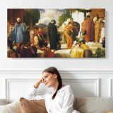 Classical Gathering in a Courtyard by Frederic Leighton — single-panel canvas shown above a seated person