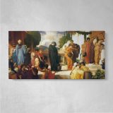 Classical Gathering in a Courtyard by Frederic Leighton — single-panel canvas on a pale wall