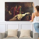 Classical Scene with a Reclining Woman by Frederic Leighton - single-panel canvas shown with a person for scale