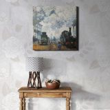Claude Monet Arrival of the Normandy Train (1877) — room mockup view 1