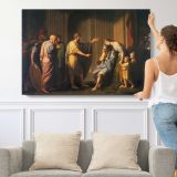 Cleombrotus Ordered Into Banishment by Benjamin West - single-panel canvas shown with a person for scale