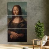 Mona Lisa by Leonardo da Vinci three panel canvas print in a contemporary interior