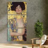Judith and the Head of Holofernes by Gustav Klimt three panel canvas print in a contemporary interior