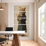 Whimsical Cat Holding a Flower Bouquet five panel canvas wall art office mockup