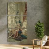 Psyches Entrance into Cupids Palace from the Story of Psyche by Francois Boucher three panel canvas print in a contemporary interior