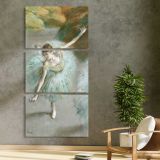 Dancer in Green ca 1883 by Edgar Degas three panel canvas print in a contemporary interior
