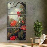 Hummingbird and Passionflowers ca 1875 1885 by Martin Johnson Heade three panel canvas print in a contemporary interior