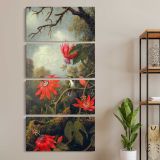 Hummingbird and Passionflowers ca 1875 1885 by Martin Johnson Heade three panel canvas wall art room mockup