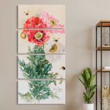 Poppies and Bees 1906 by Paul de Longpre three panel canvas wall art room mockup