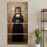 Mona Lisa Cat Portrait three panel canvas wall art room mockup