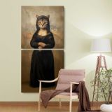 Mona Lisa Cat Portrait two panel canvas wall art room mockup