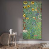Country Garden with Sunflowers by Gustav Klimt canvas wall art displayed in a contemporary room
