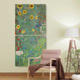 Country Garden with Sunflowers by Gustav Klimt two panel canvas wall art room mockup
