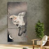 Scops Owl in Moonlight Ohara Koson by Ohara Koson three panel canvas print in a contemporary interior