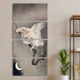 Scops Owl in Moonlight Ohara Koson by Ohara Koson three panel canvas wall art room mockup