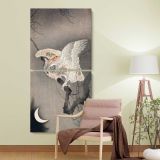 Scops Owl in Moonlight Ohara Koson by Ohara Koson two panel canvas wall art room mockup