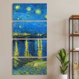 Starry Night Over the Rhone by Vincent van Gogh three panel canvas wall art room mockup