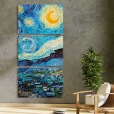Starry Night Van Goghs artwork by Vincent van Gogh three panel canvas print in a contemporary interior