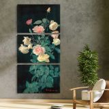 Roses 1878 by George Cochran Lambdin three panel canvas print in a contemporary interior