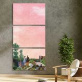 Garden at Sainte Adresse by Claude Monet three panel canvas print in a contemporary interior