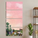 Garden at Sainte Adresse by Claude Monet three panel canvas wall art room mockup