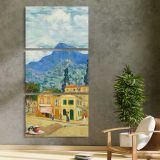 The Yellow House at Arles by Vincent van Gogh three panel canvas print in a contemporary interior