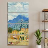 The Yellow House at Arles by Vincent van Gogh three panel canvas wall art room mockup