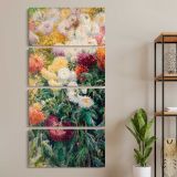 Chrysanthemums in the Garden at Petit Gennevilliers 1893 painting by Gustave Caillebotte three panel canvas wall art room mockup