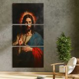 Vintage Roses in a Vase three panel canvas print in a contemporary interior