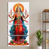 Hindu Goddess Lakshmi three panel canvas wall art room mockup