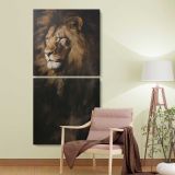 Majestic Lion Portrait two panel canvas wall art room mockup