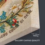Virgin Mary with the Christ Child and Sacred Heart close up showing gallery canvas texture and depth