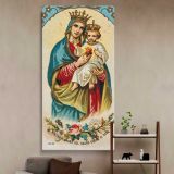 Virgin Mary with the Christ Child and Sacred Heart canvas wall art in a styled interior
