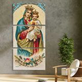 Virgin Mary with the Christ Child and Sacred Heart three panel canvas print in a contemporary interior