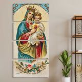 Virgin Mary with the Christ Child and Sacred Heart three panel canvas wall art room mockup
