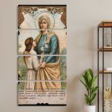 Vintage Virgin Mary Devotional Portrait three panel canvas wall art room mockup