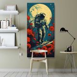 Astronaut in a Red Poppy Landscape canvas wall art shown in a modern interior